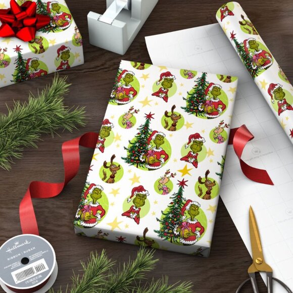 Hallmark Wrapping Paper Grinch Portraits 25 sq ft Holiday Gift - Picture 4 of 7